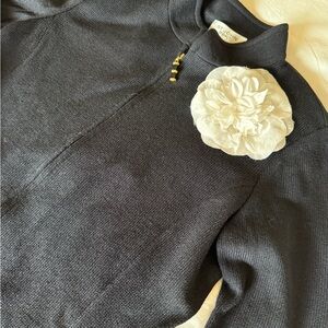 St. John Black Top with White Floral Detail